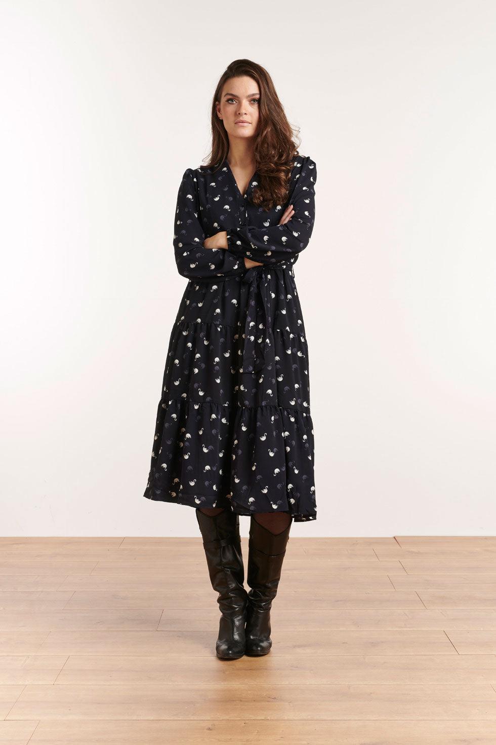 22516 Midi Jurk Zwanenprint