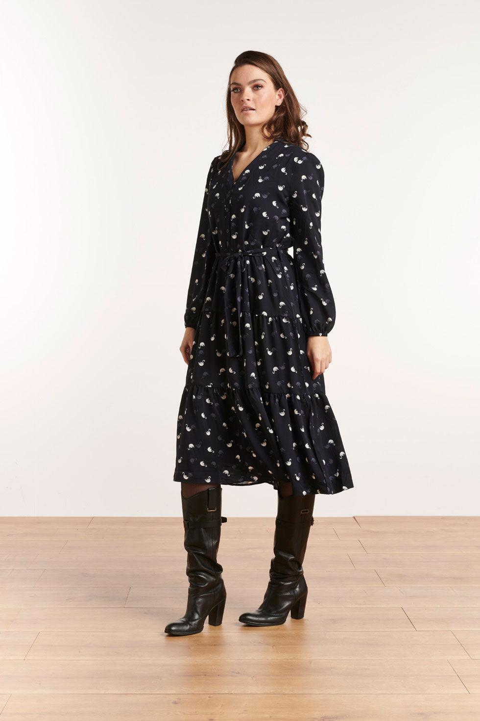 22516 Midi Jurk Zwanenprint