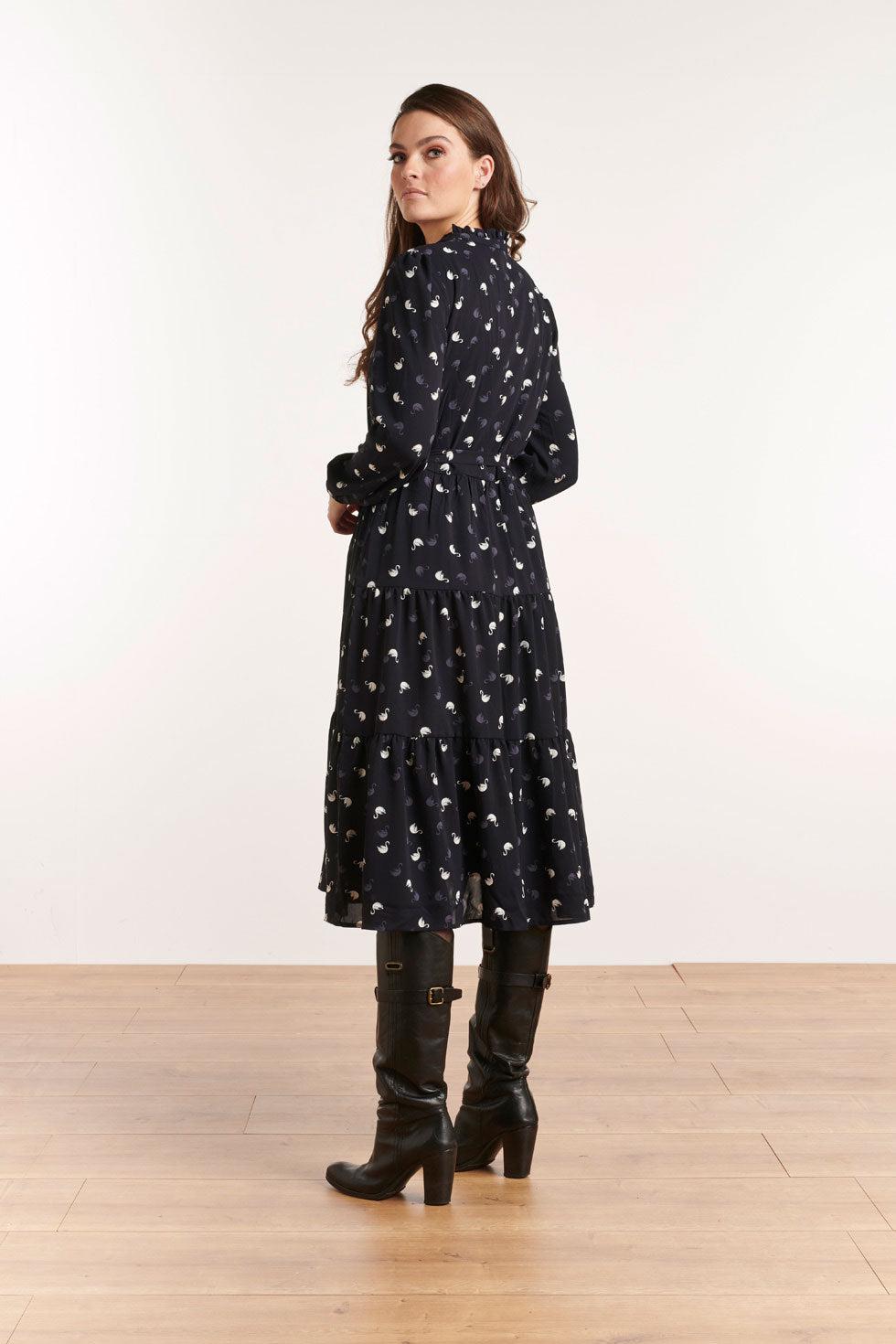 22516 Midi Jurk Zwanenprint