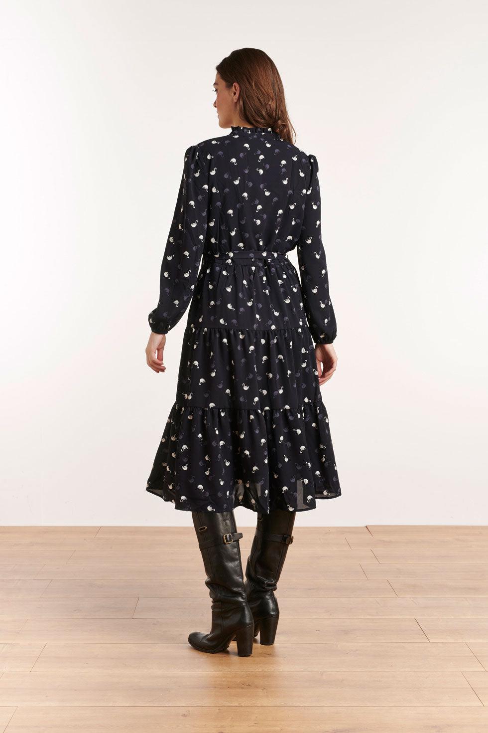 22516 Midi Jurk Zwanenprint