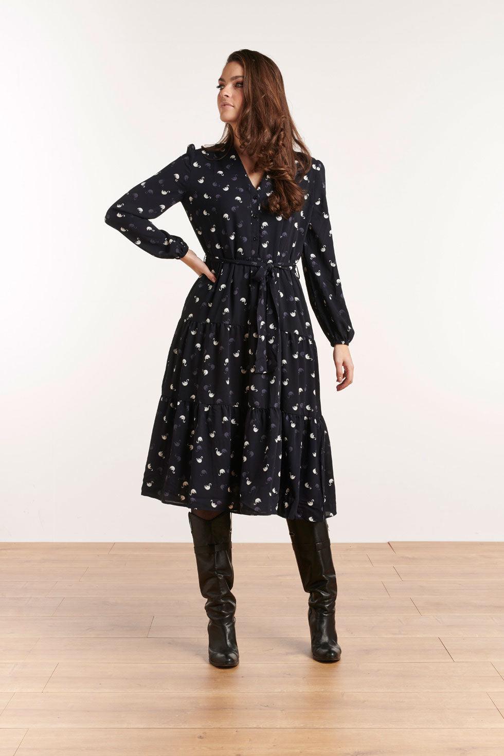 22516 Midi Jurk Zwanenprint