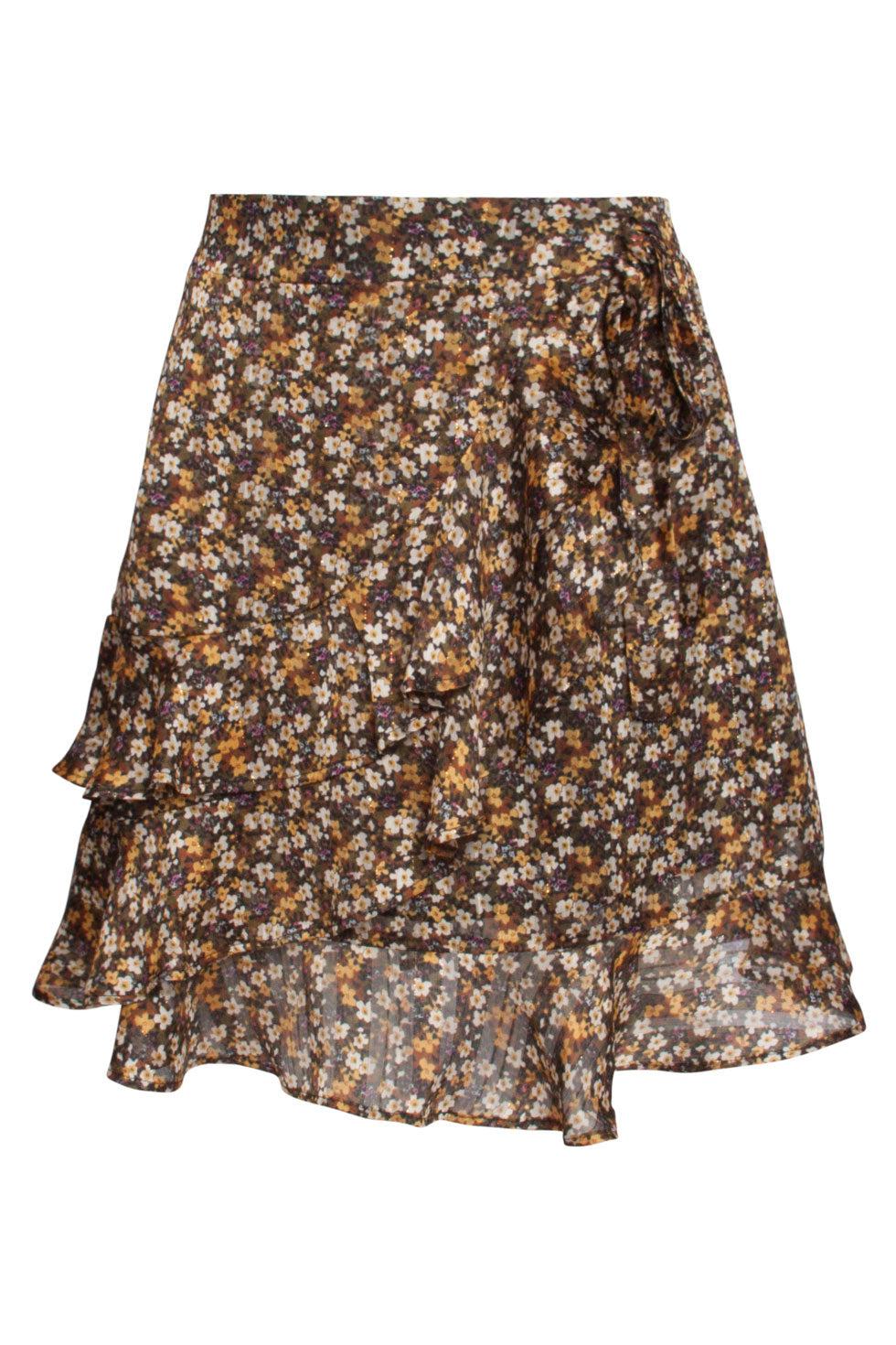 22532 Korte Ruffle Rok Bloemenprint Lurex