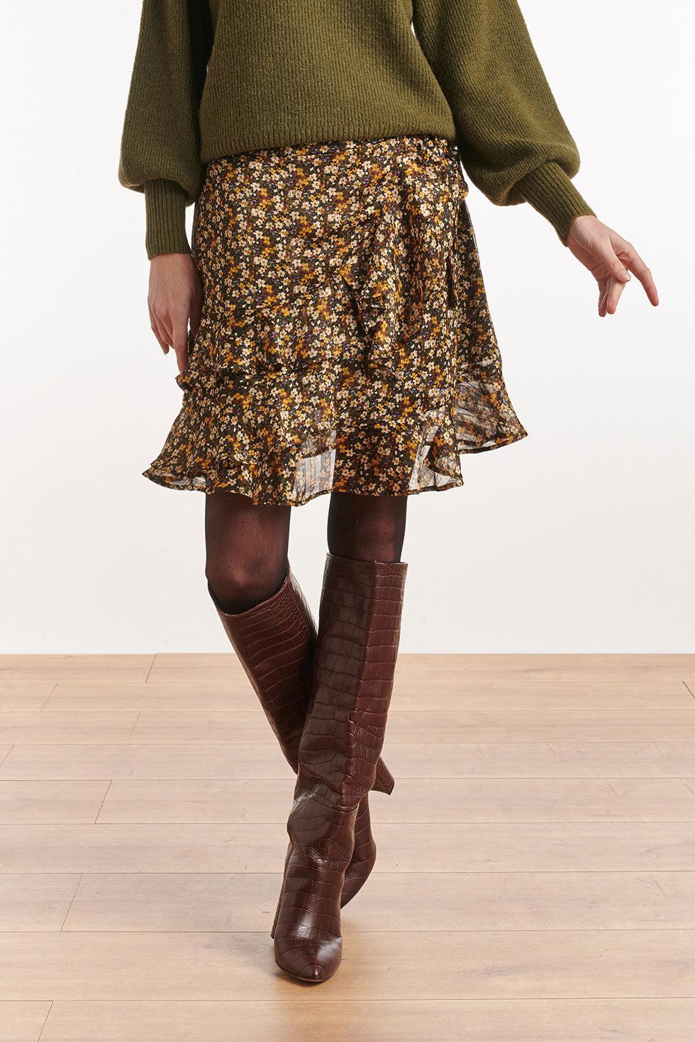 22532 Korte Ruffle Rok Bloemenprint Lurex