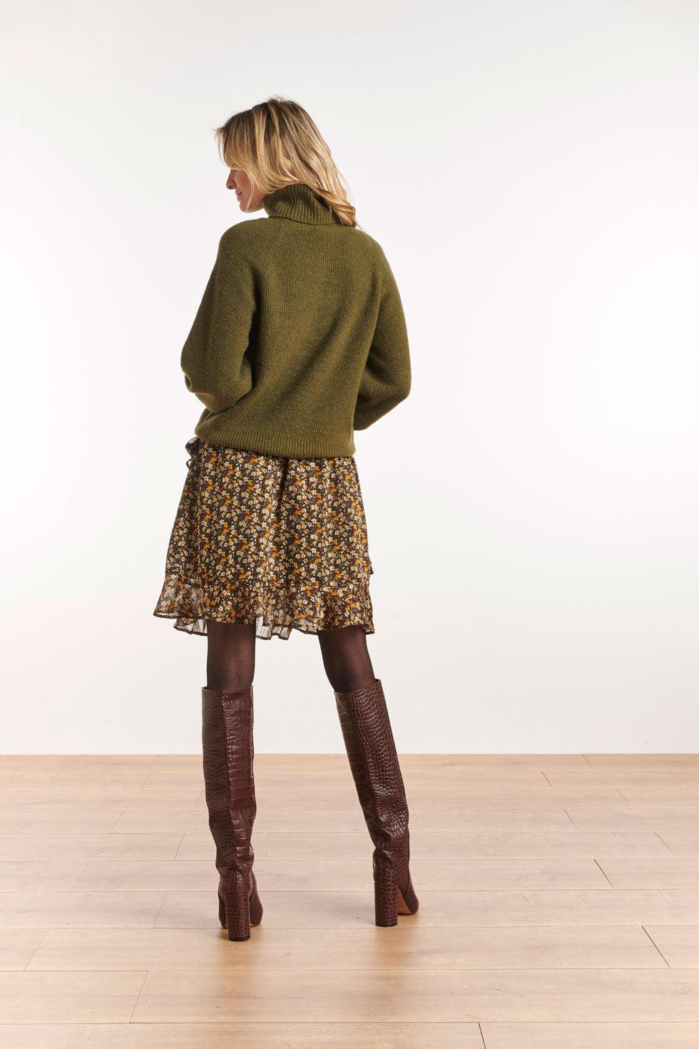 22532 Korte Ruffle Rok Bloemenprint Lurex