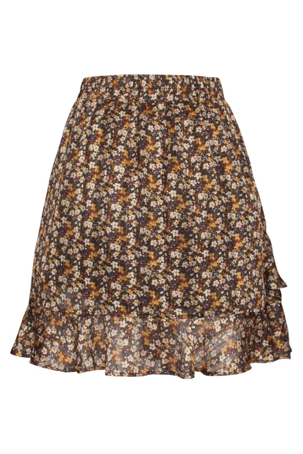22532 Korte Ruffle Rok Bloemenprint Lurex