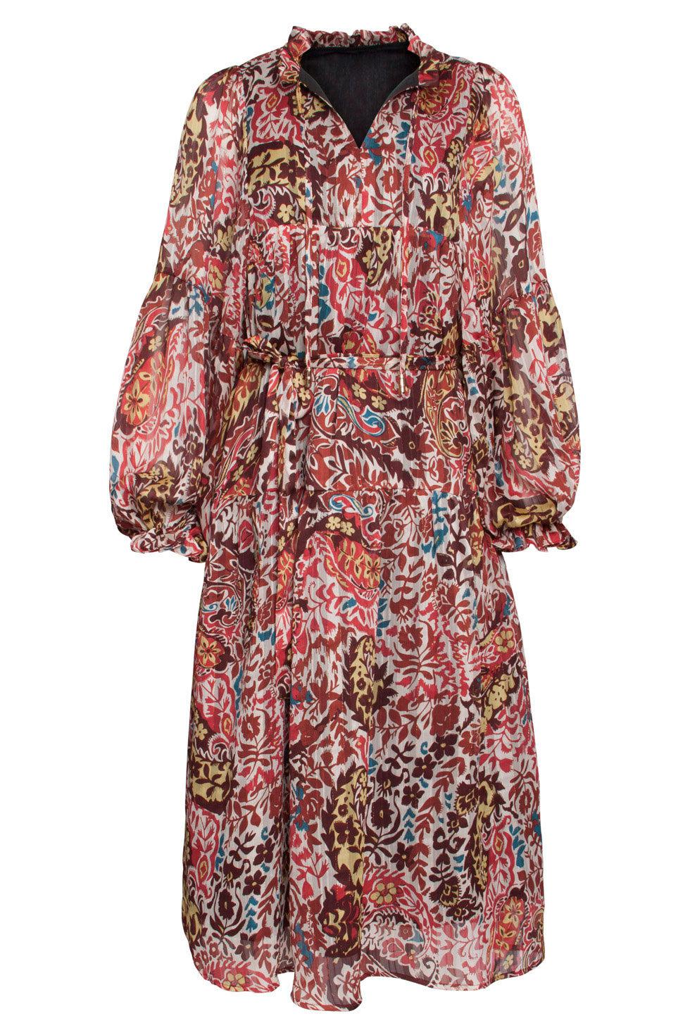 22534 Chiffon Midi Boho Jurk Pofmouwen