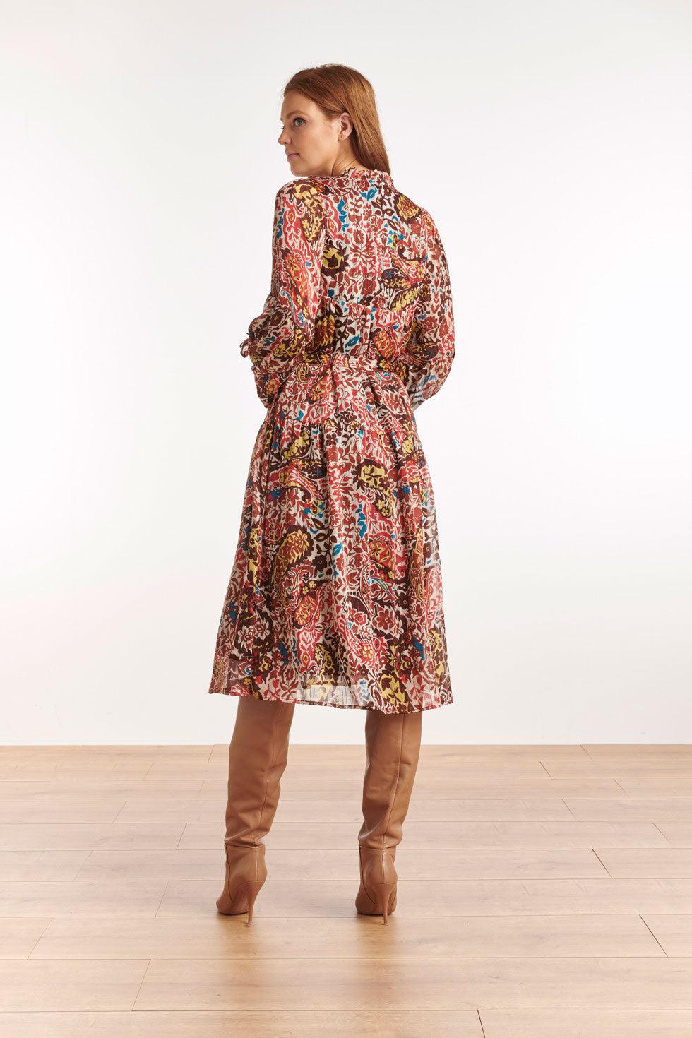 22534 Chiffon Midi Boho Jurk Pofmouwen