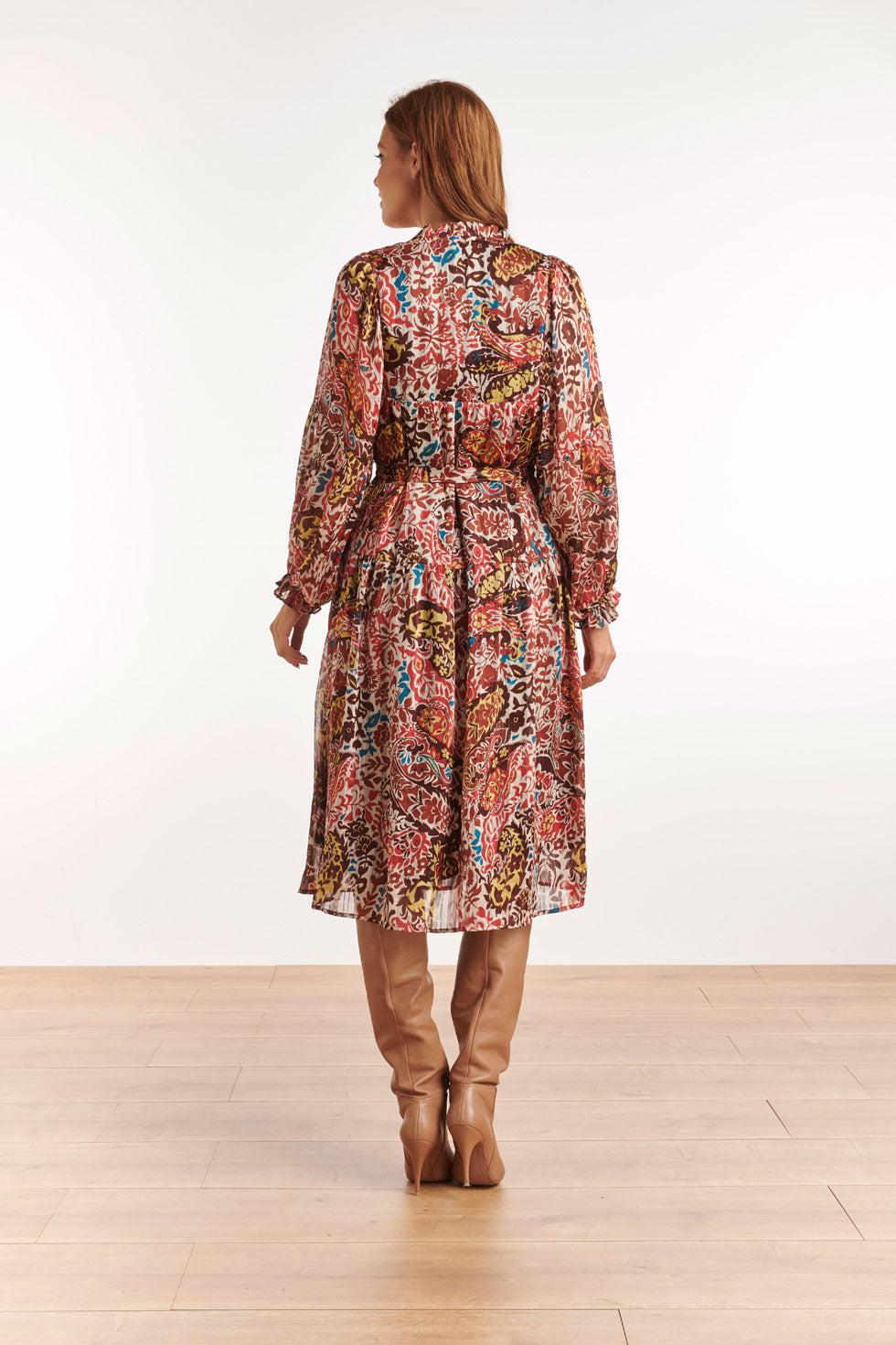 22534 Chiffon Midi Boho Jurk Pofmouwen
