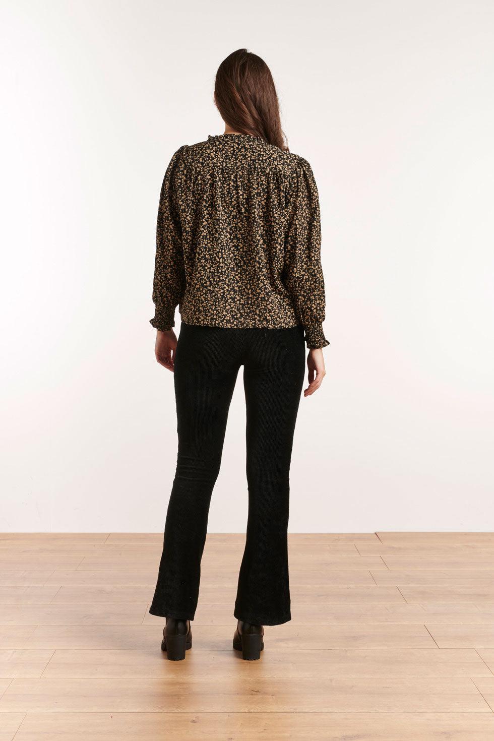 22542 Bladeren Print Top Lange Pofmouwen