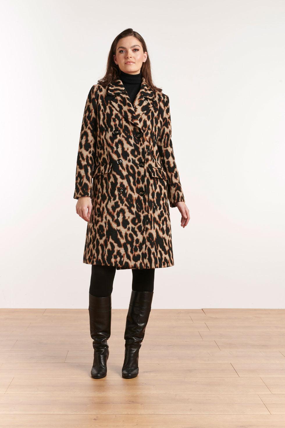 Jacket Medium Length Animal Print Brown Black Venice