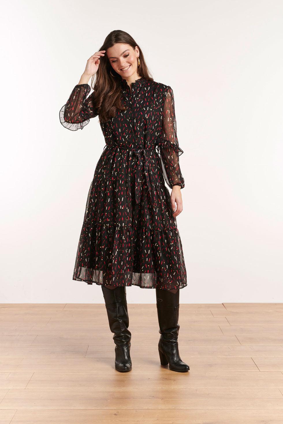 Smashed Lemon Chiffon Dress Foil Confetti Print Wilma