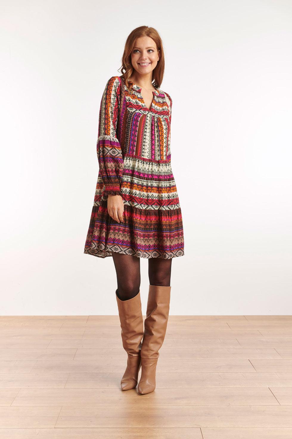 22649 Jurk Lange Mouwen Print Aztec Ecovero