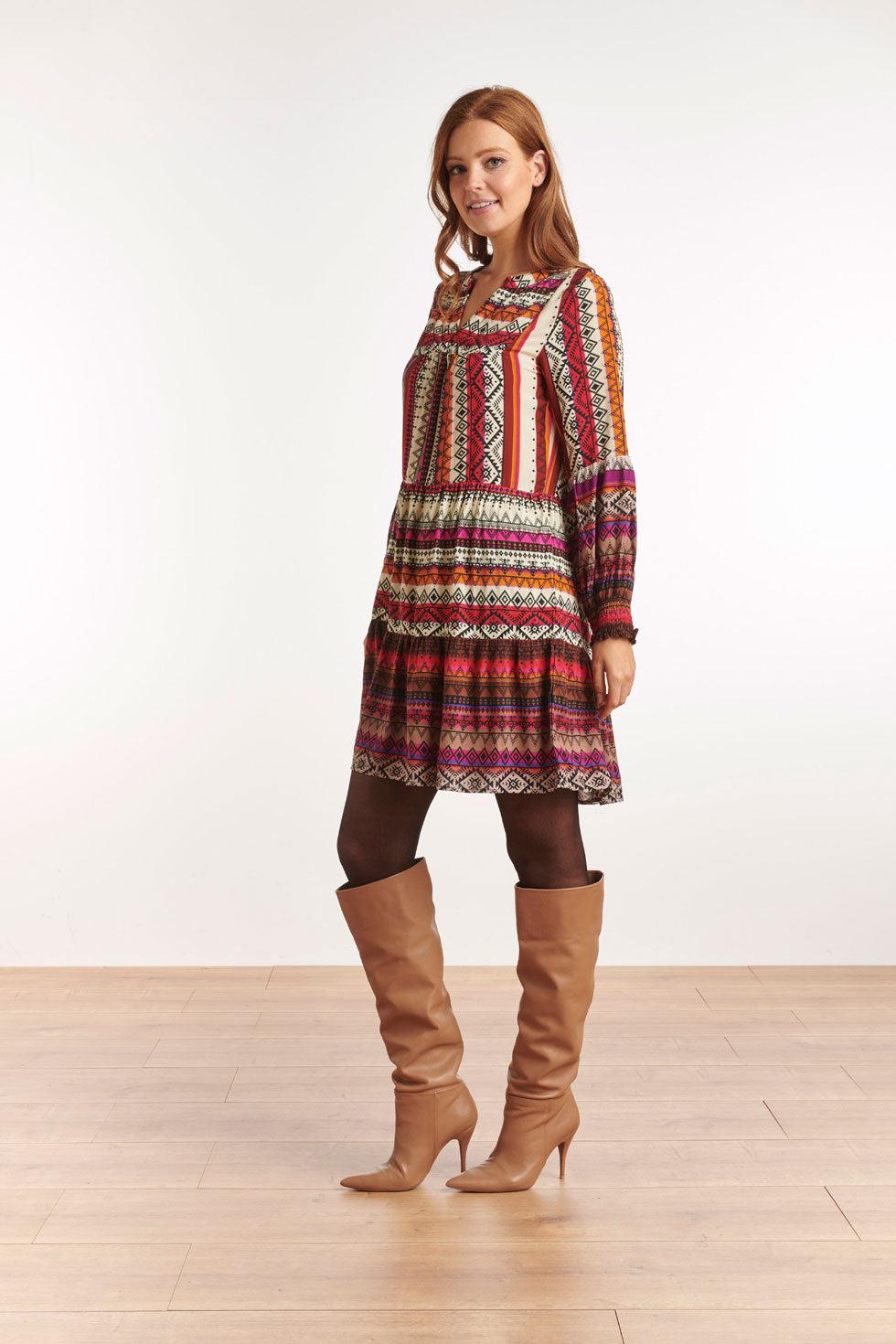 22649 Jurk Lange Mouwen Print Aztec Ecovero
