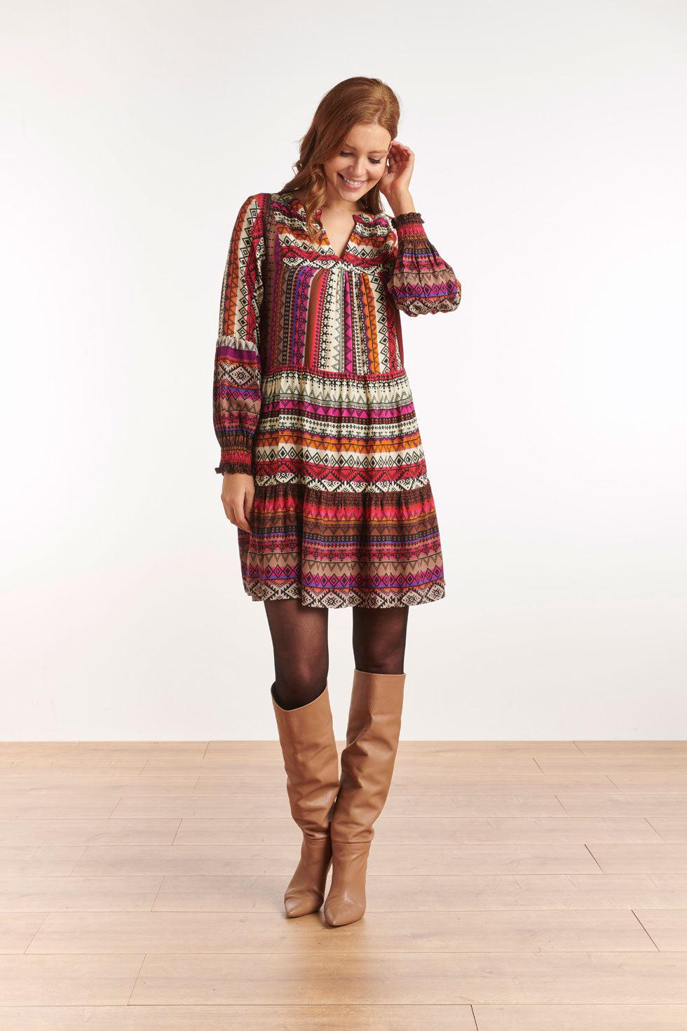22649 Jurk Lange Mouwen Print Aztec Ecovero