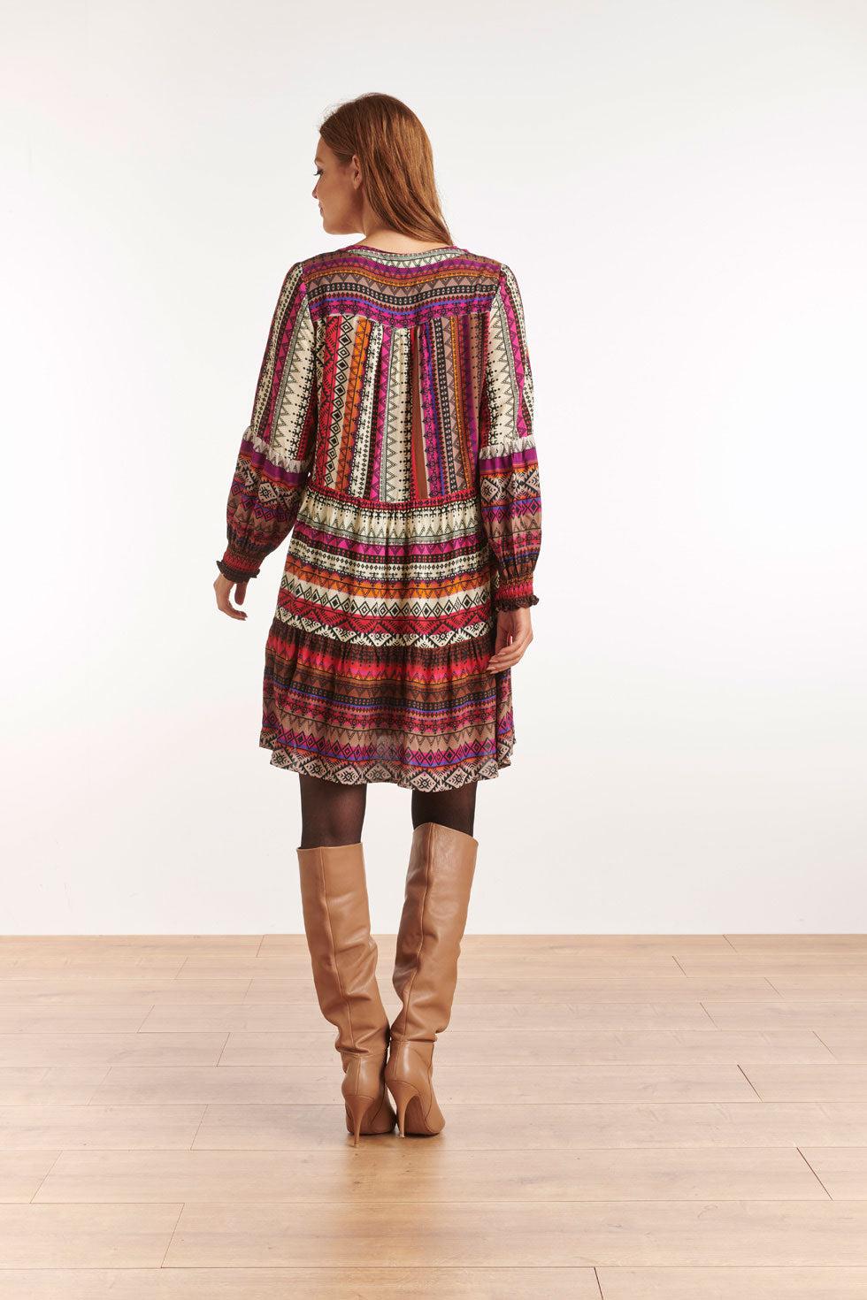 22649 Jurk Lange Mouwen Print Aztec Ecovero
