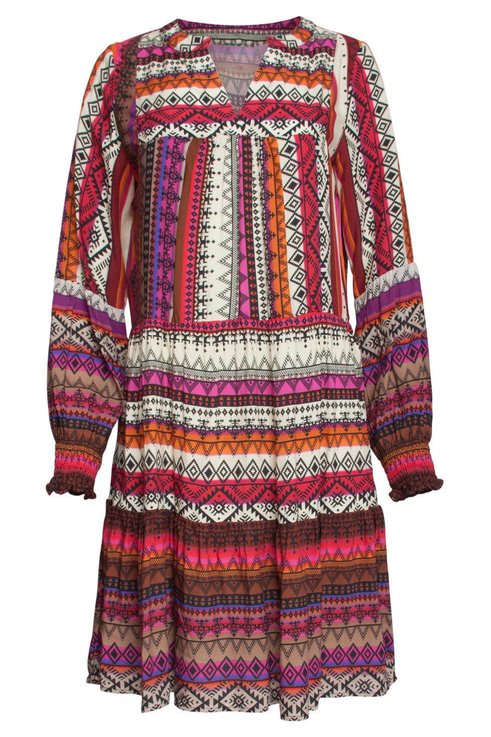 22649 Jurk Lange Mouwen Print Aztec Ecovero