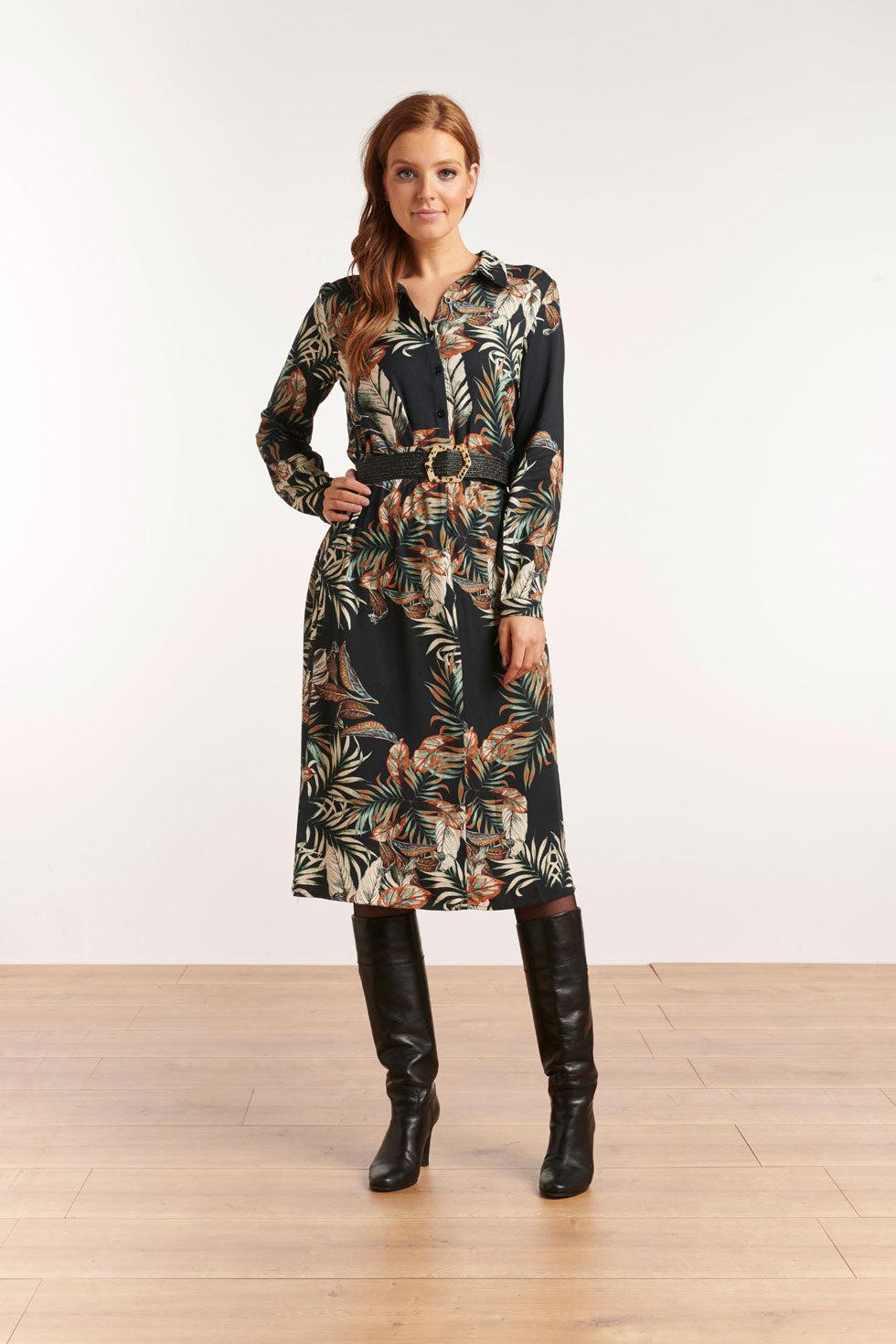 22651 Blousejurk Print Bladeren