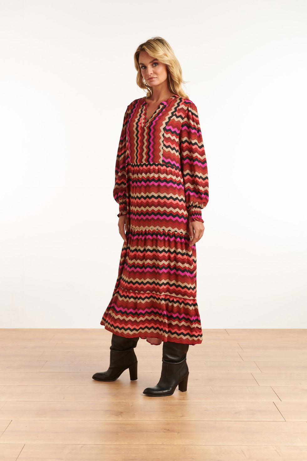 22655 Maxi Jurk Zigzag Print Ecovero