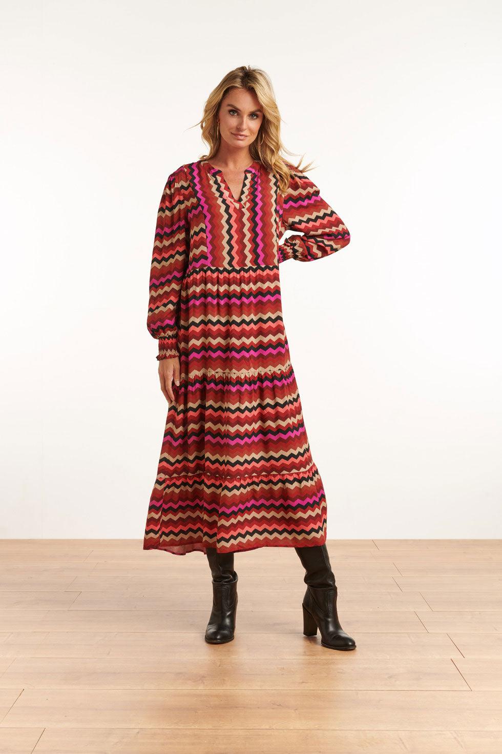 22655 Maxi Jurk Zigzag Print Ecovero