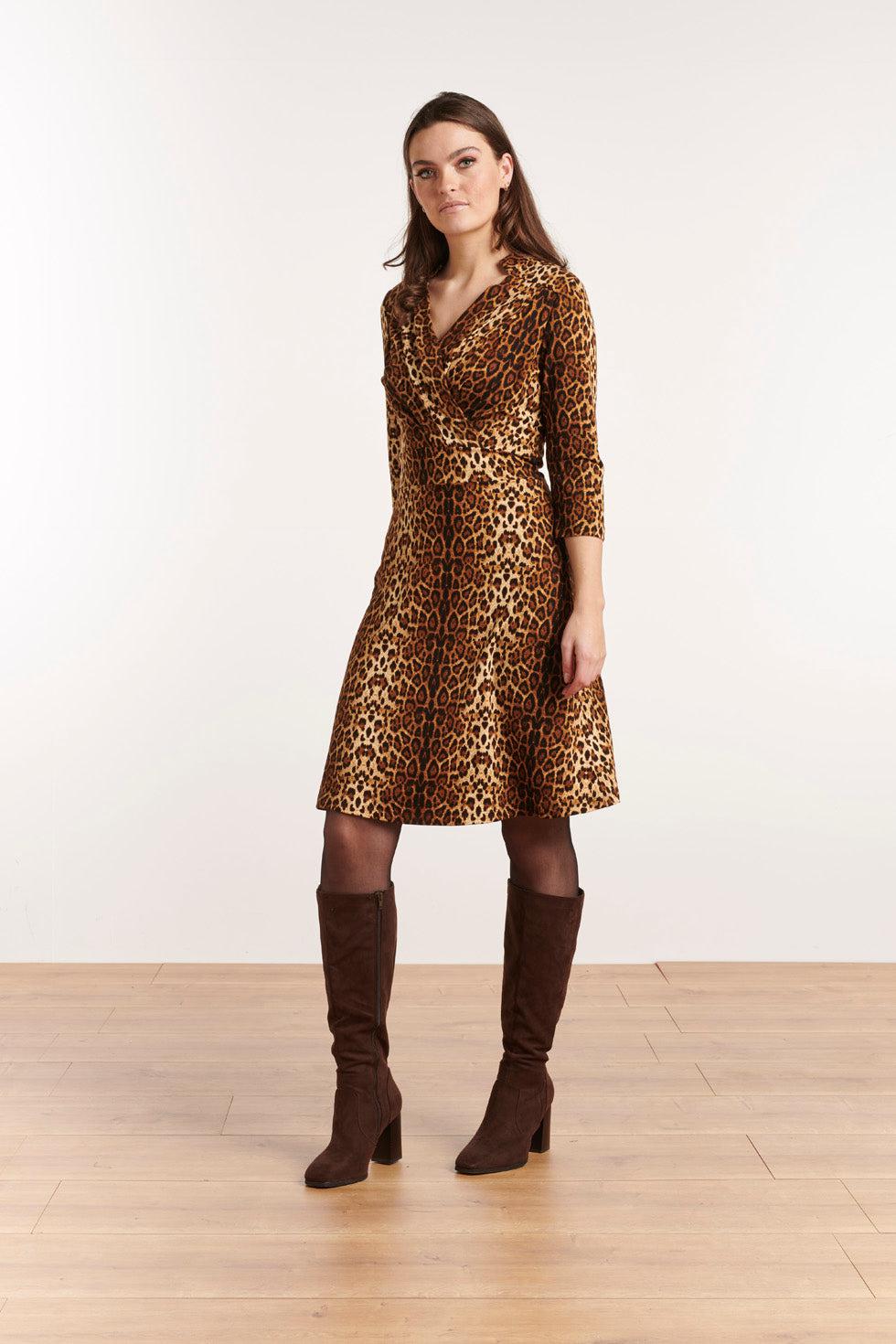 22659 Stretch Jurk Overslag Dierenprint