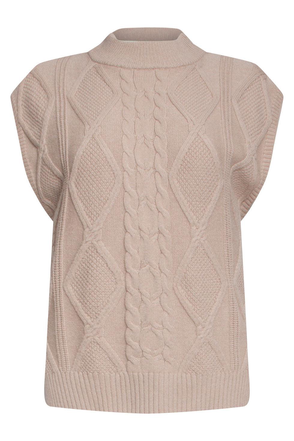 22667 Gilet Kabel Gebreid Beige