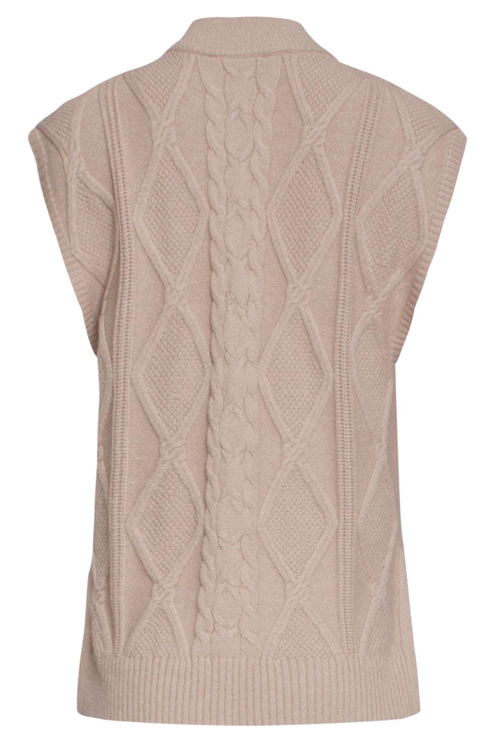 22667 Gilet Kabel Gebreid Beige