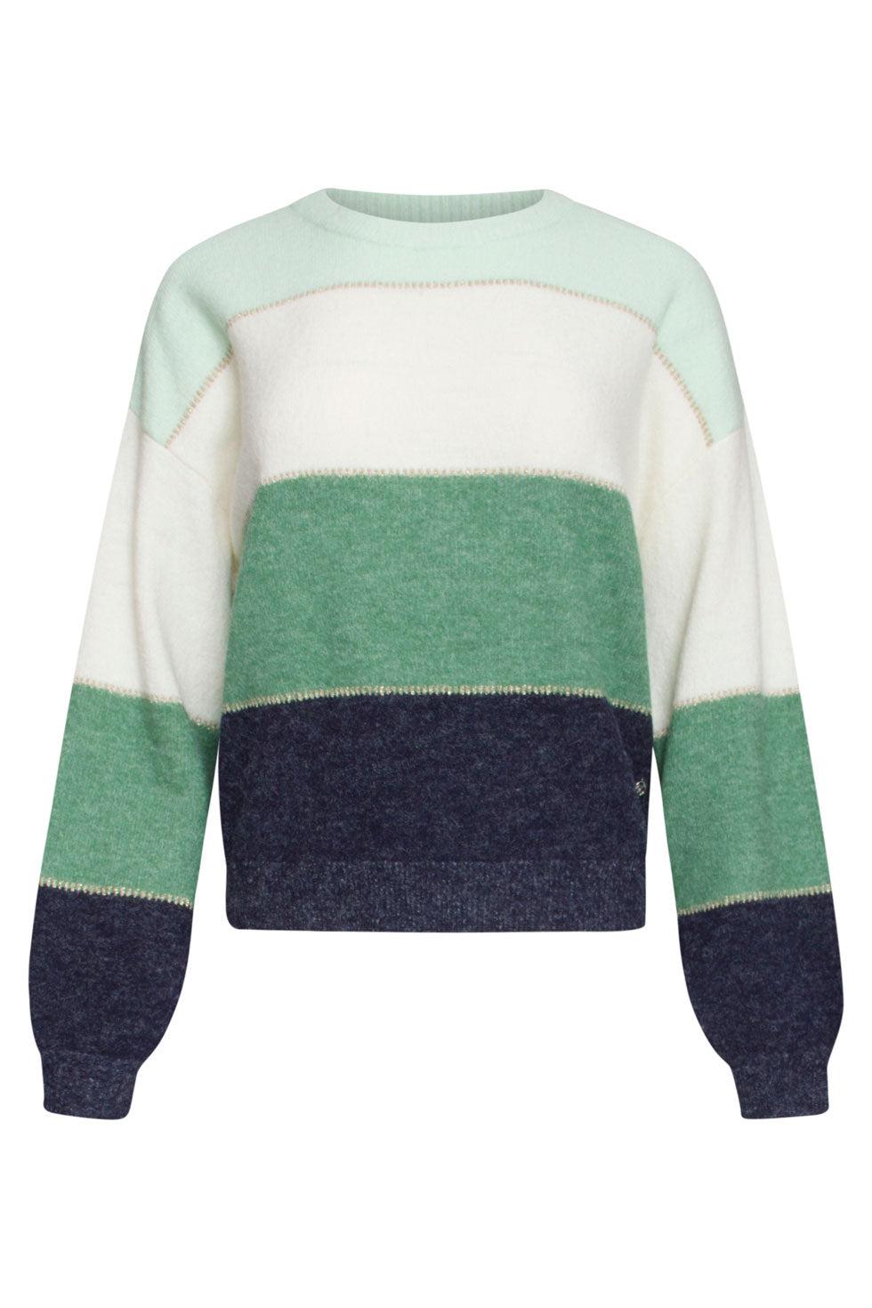 22684 Gestreepte Trui Lurex Groen/Wit