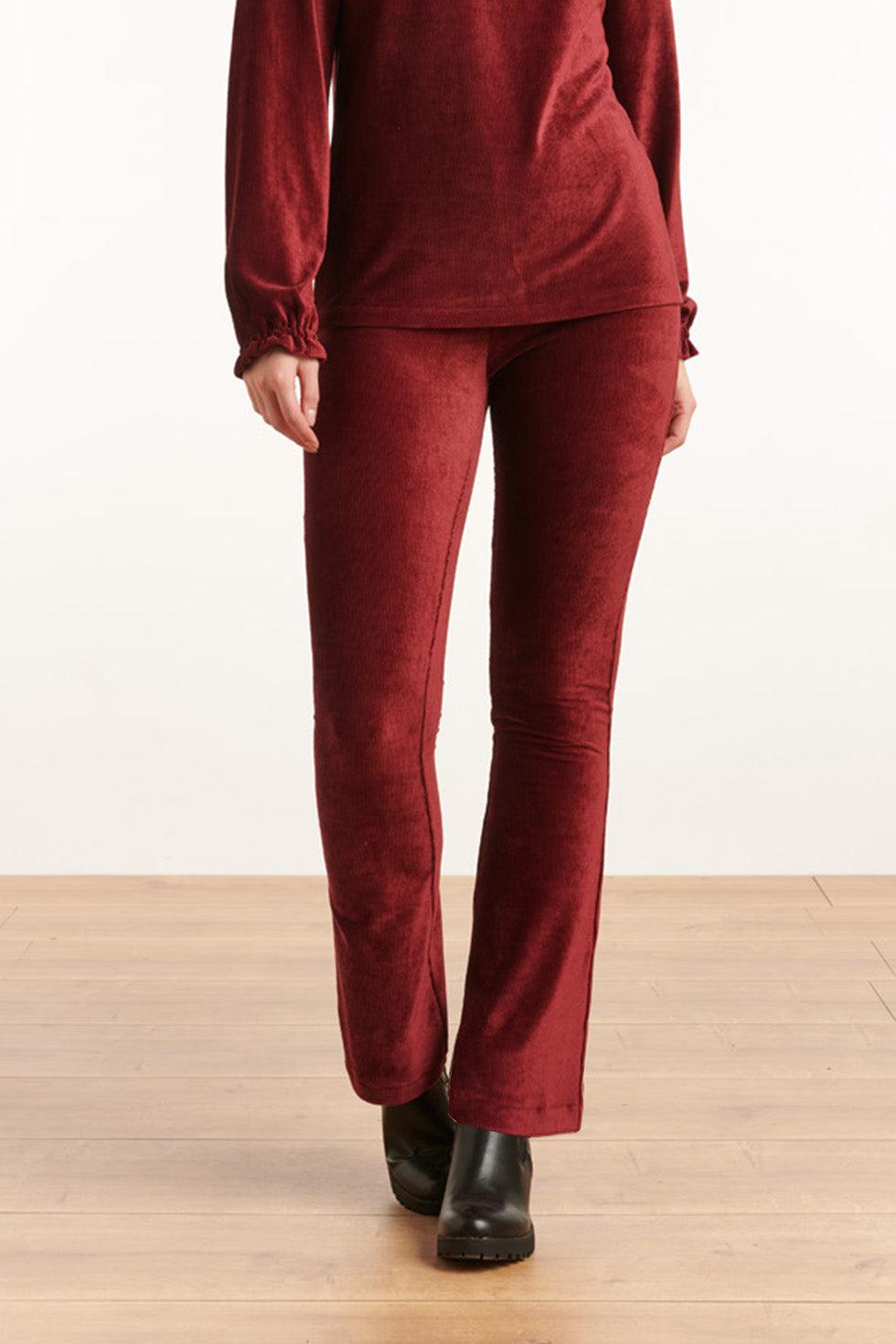22830 Flared Broek Met Rib Fluweel In Bordeaux