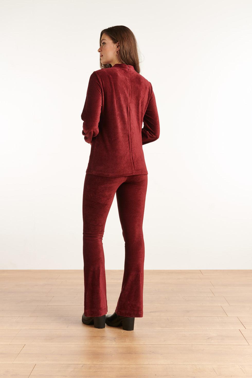22830 Flared Broek Met Rib Fluweel In Bordeaux