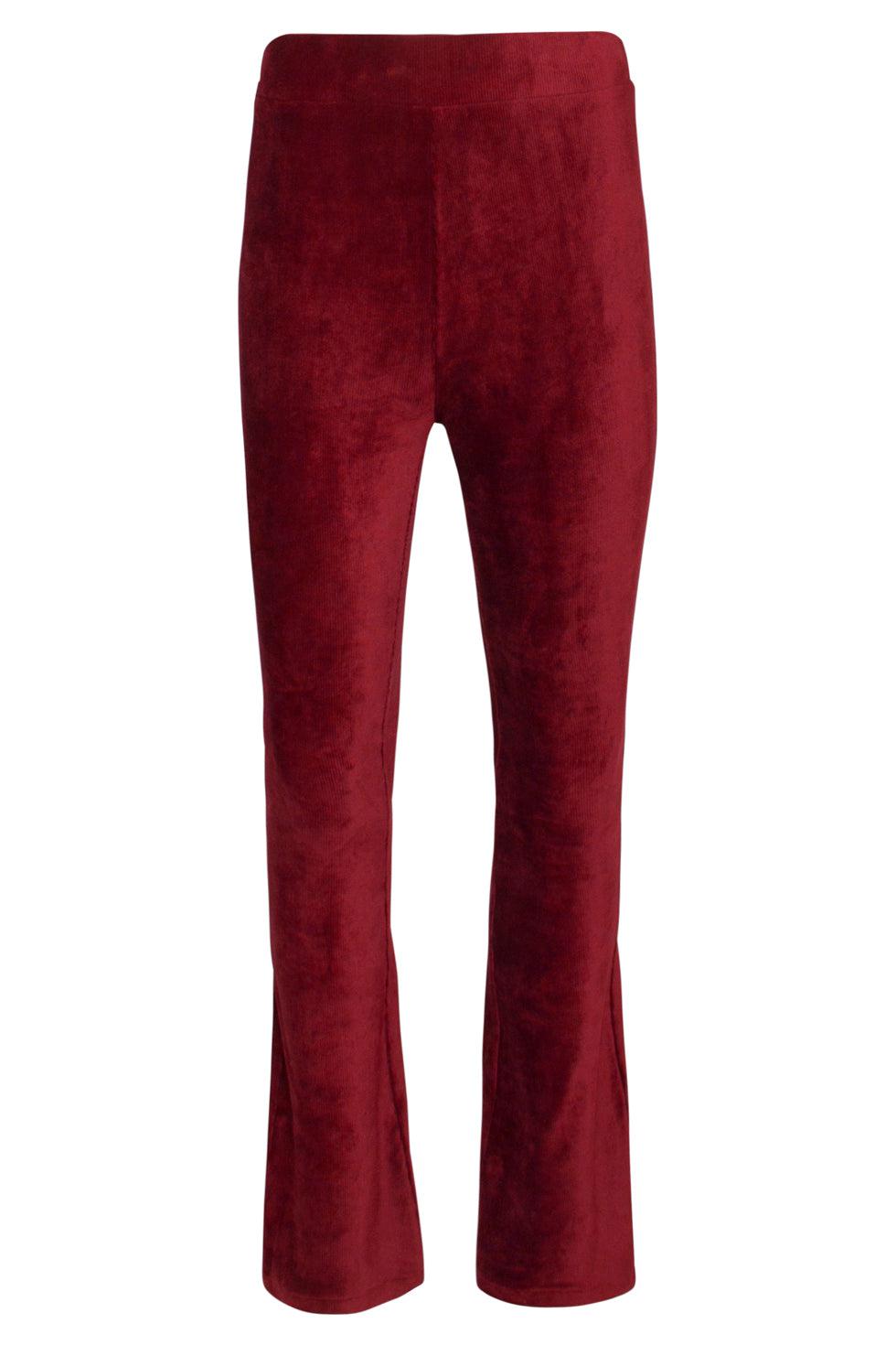 22830 Flared Broek Met Rib Fluweel In Bordeaux