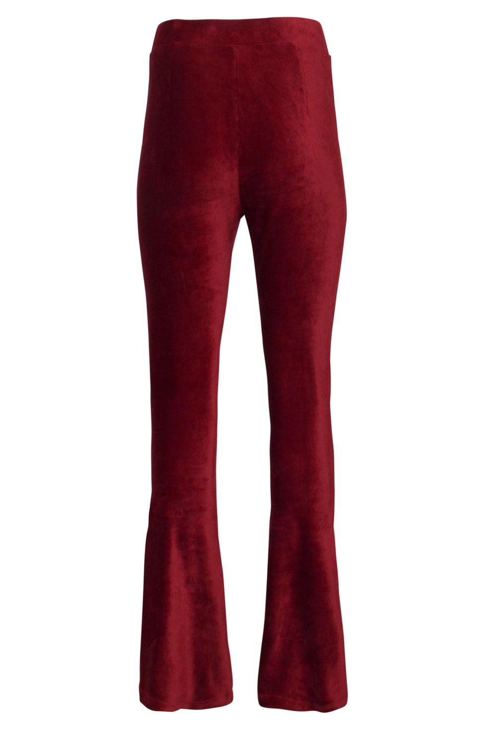 22830 Flared Broek Met Rib Fluweel In Bordeaux