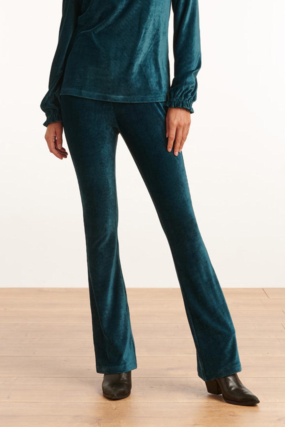 22830 Flared Broek Met Rib Fluweel In Petrol