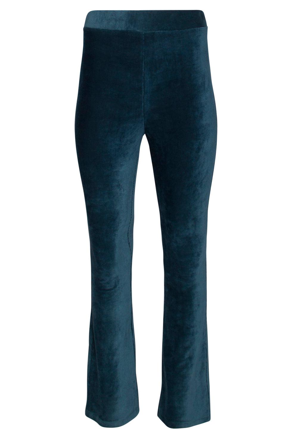 22830 Flared Broek Met Rib Fluweel In Petrol