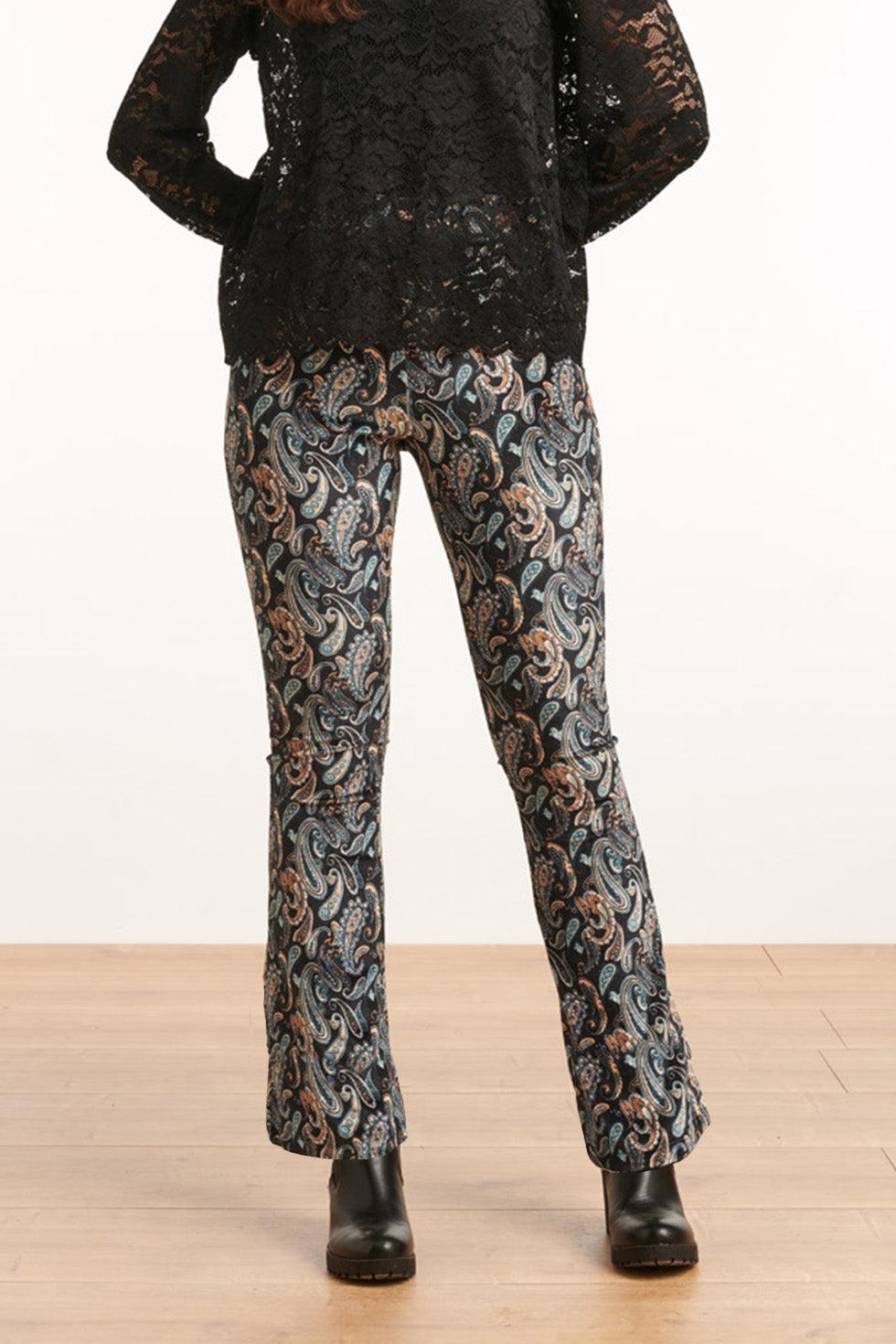 22857 Flared Stretch Broek Met Fluweel Print
