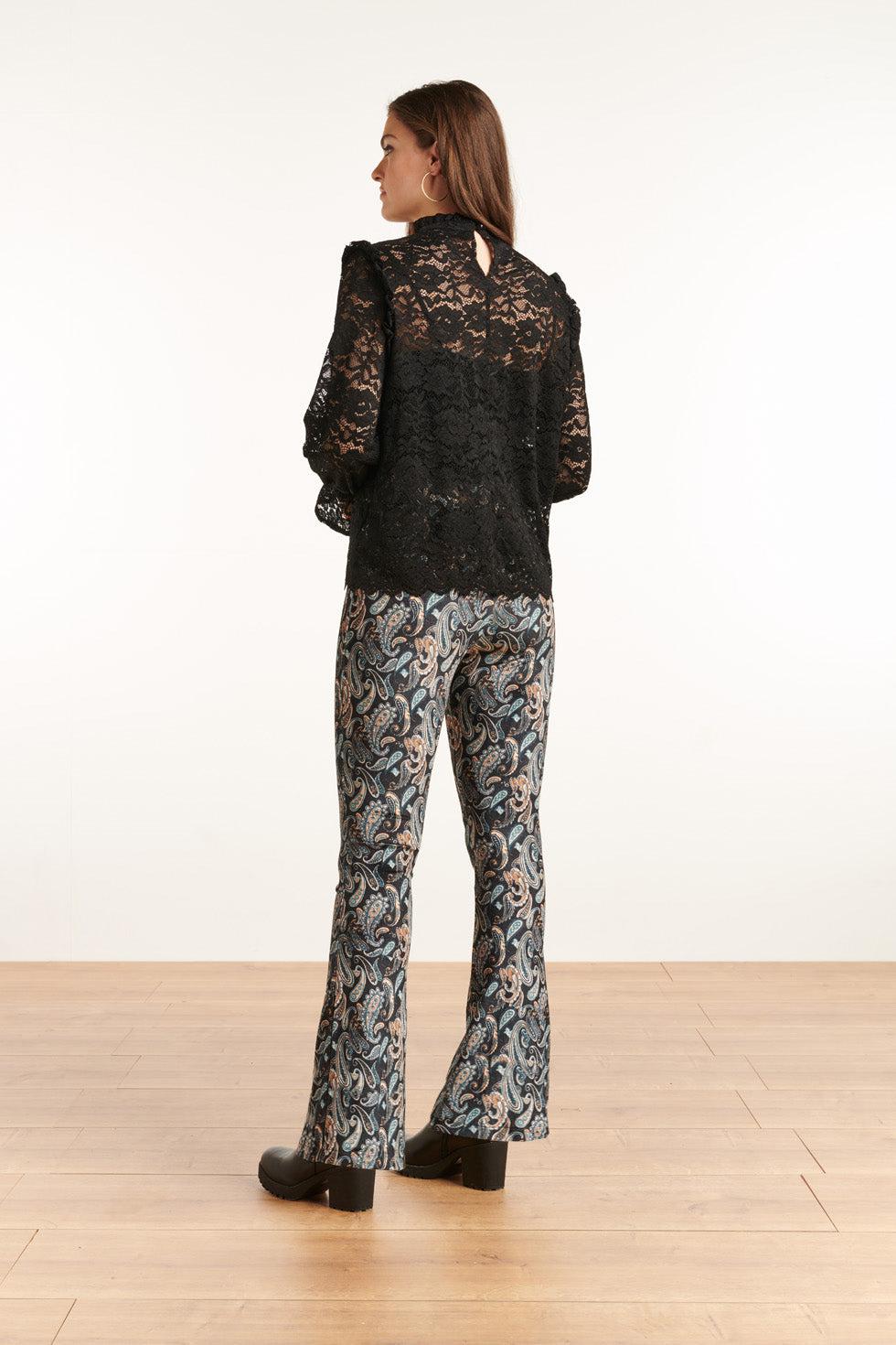 22857 Flared Stretch Broek Met Fluweel Print
