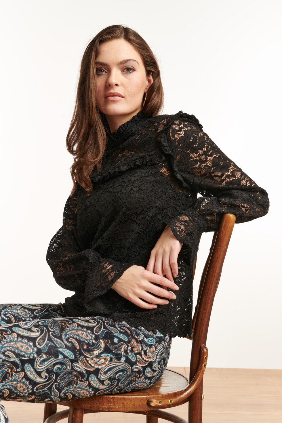 22857 Flared Stretch Broek Met Fluweel Print