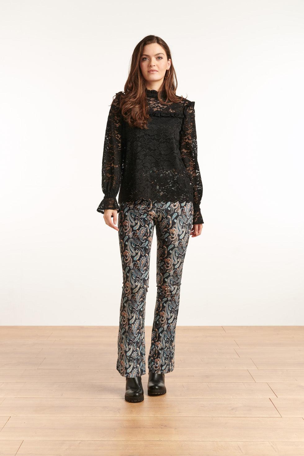 22857 Flared Stretch Broek Met Fluweel Print