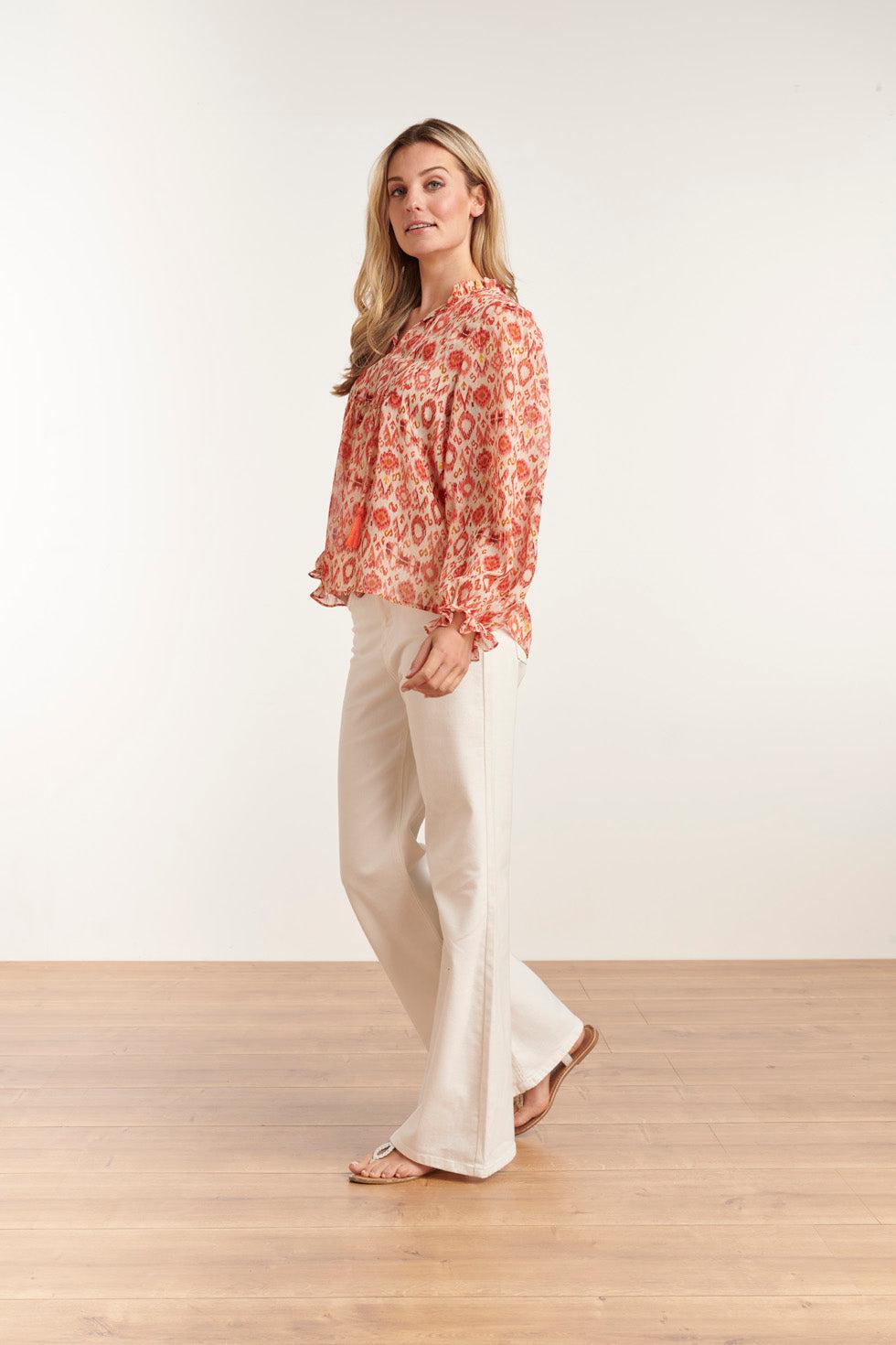 23028 Losvallende Top Met Pofmouwen - Aztec Printbrique | Muticolour