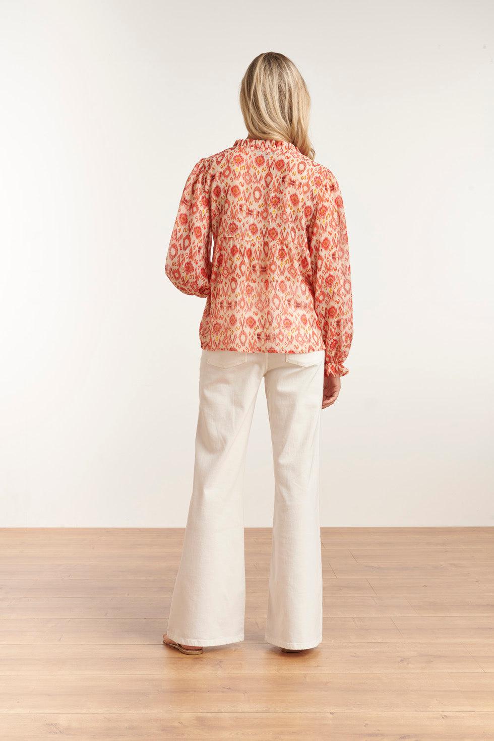 23028 Losvallende Top Met Pofmouwen - Aztec Printbrique | Muticolour