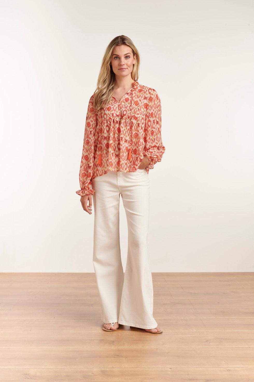 23028 Losvallende Top Met Pofmouwen - Aztec Printbrique | Muticolour