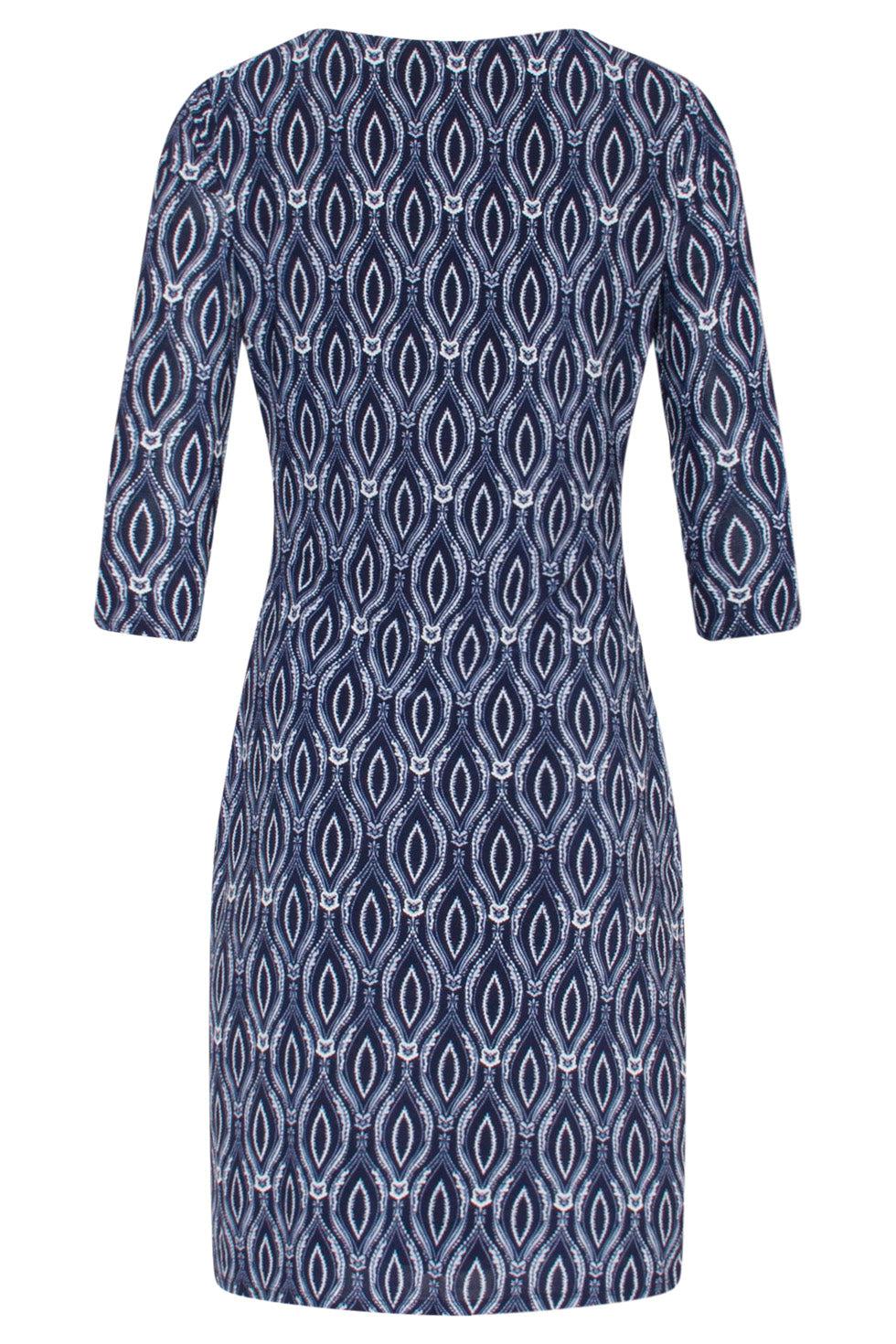 23035 Jurk Ornament Printmarine- | Navy - White