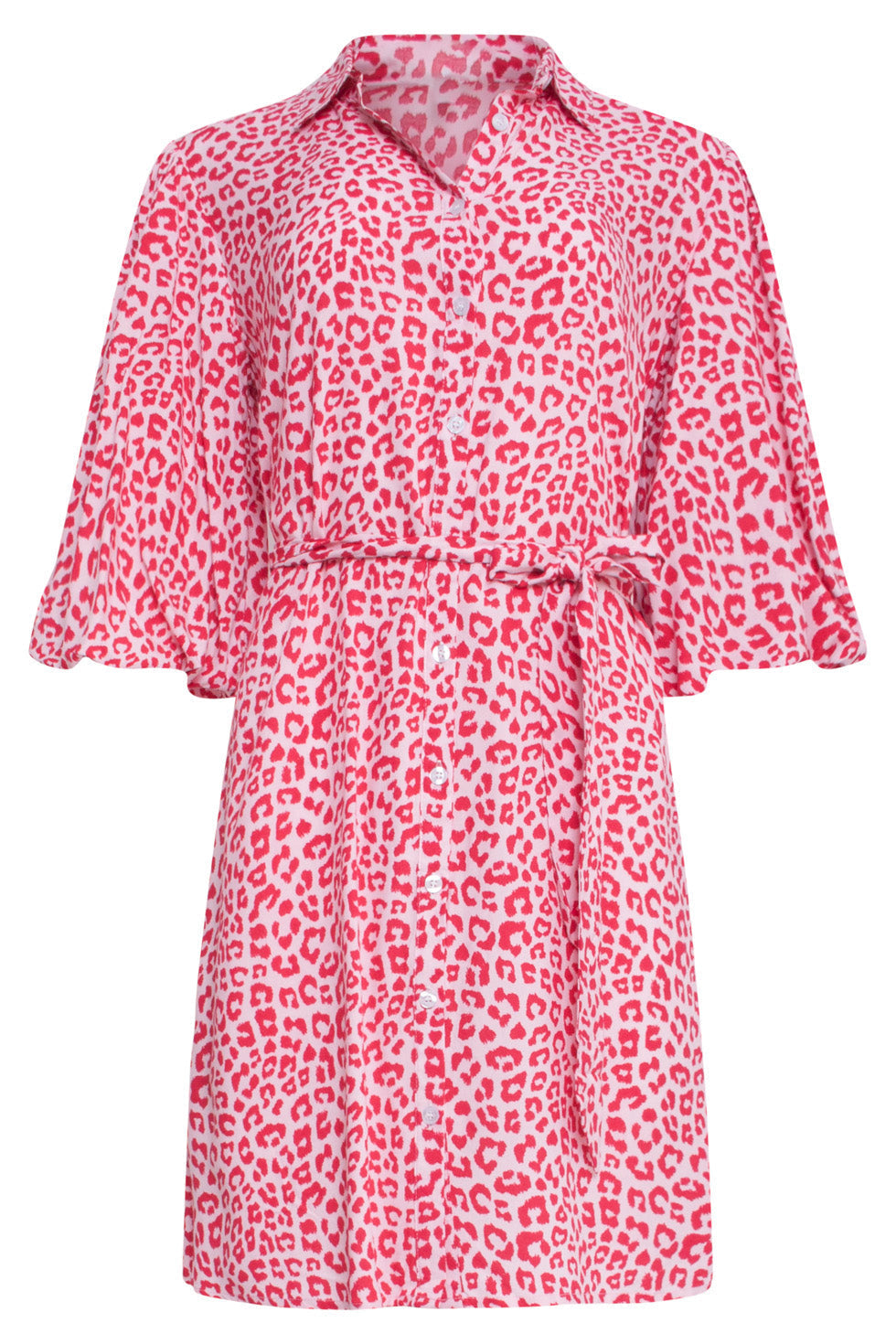 23039 Women's Stylish Casual Pink Red Collar Shirt Dress | Pink - Red