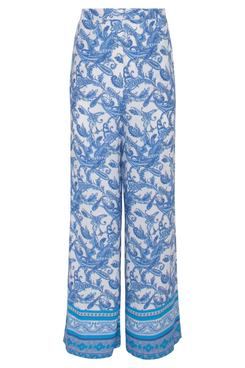 23046 Lange Damesbroek Met Hoge Taillelosse Pasvorm | Blue - White