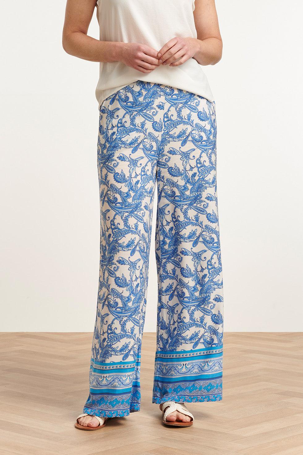 23046 Lange Damesbroek Met Hoge Taillelosse Pasvorm | Blue-White