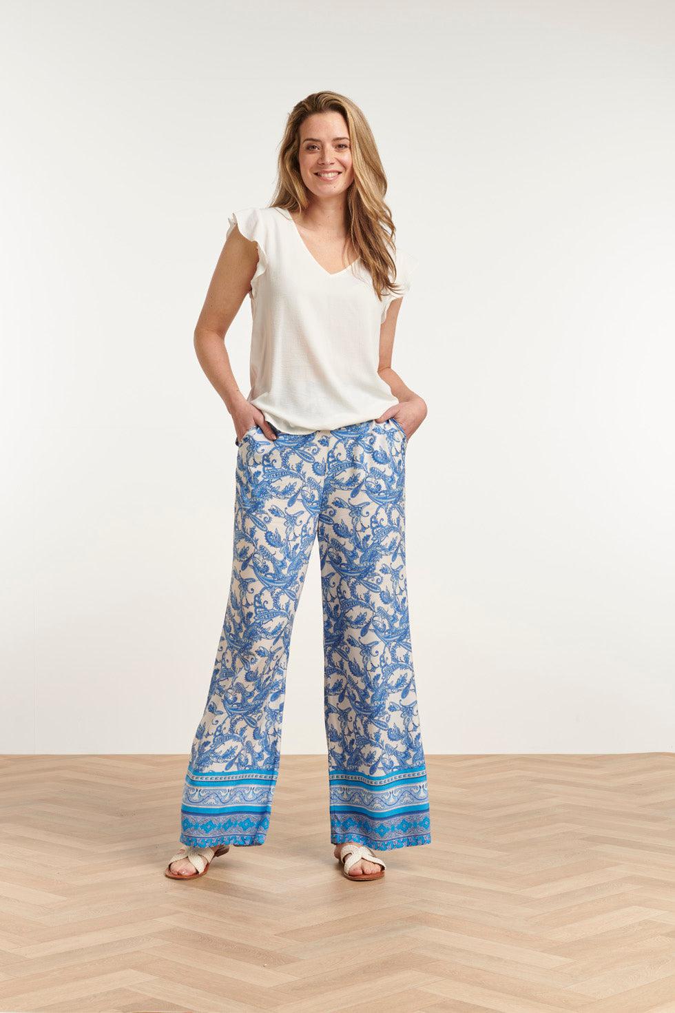 23046 Lange Damesbroek Met Hoge Taillelosse Pasvorm | Blue-White