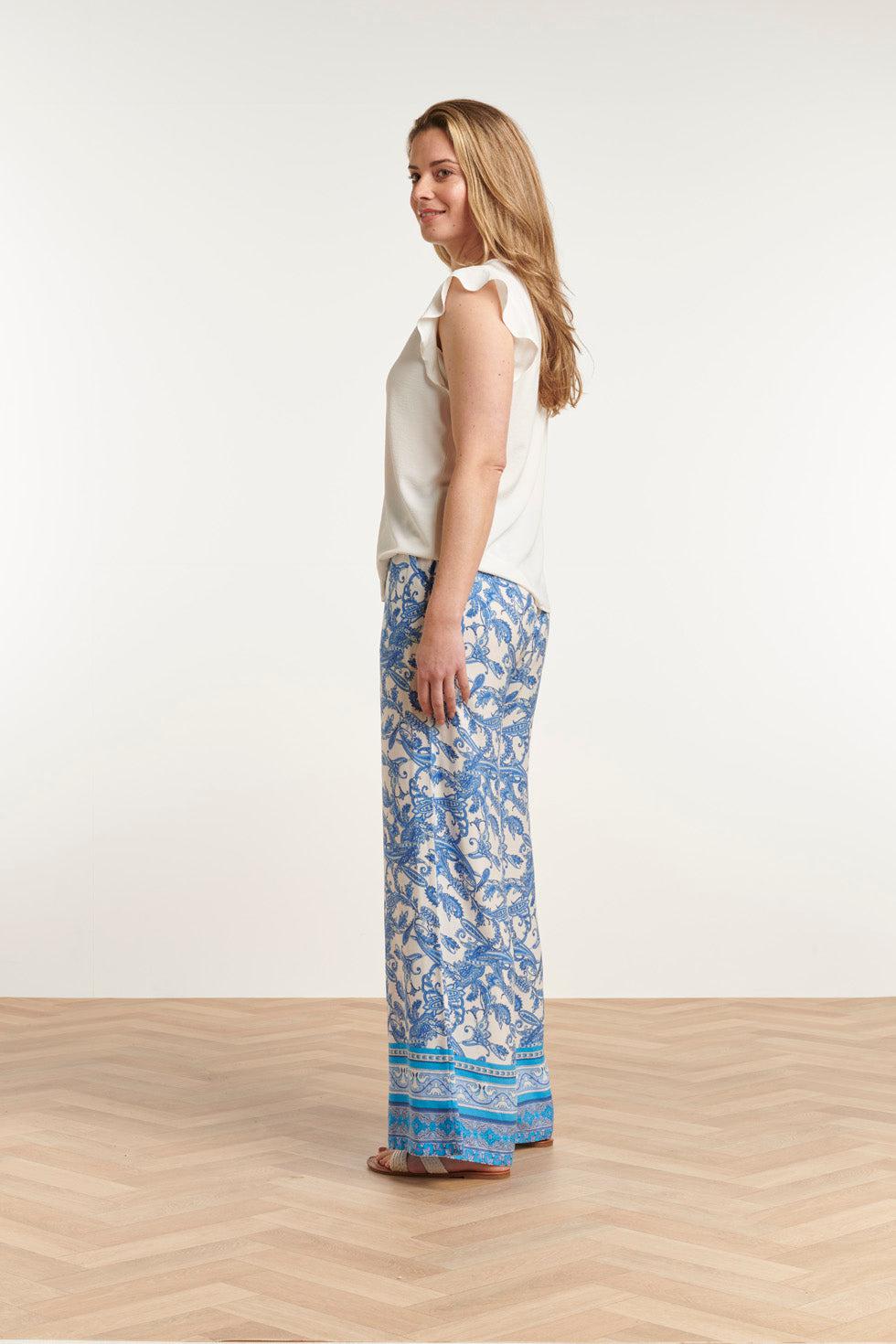 23046 Lange Damesbroek Met Hoge Taillelosse Pasvorm | Blue-White