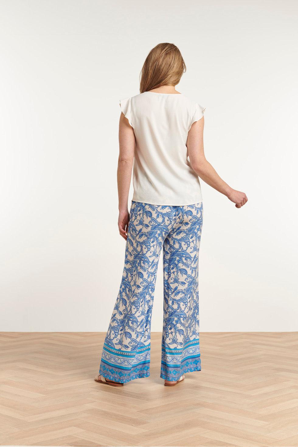 23046 Lange Damesbroek Met Hoge Taillelosse Pasvorm | Blue-White