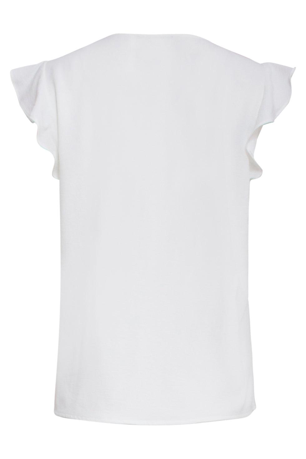23047-000 Vrouwen Zomaar V-Hals Top Met Gerimpelde Mouwen | White