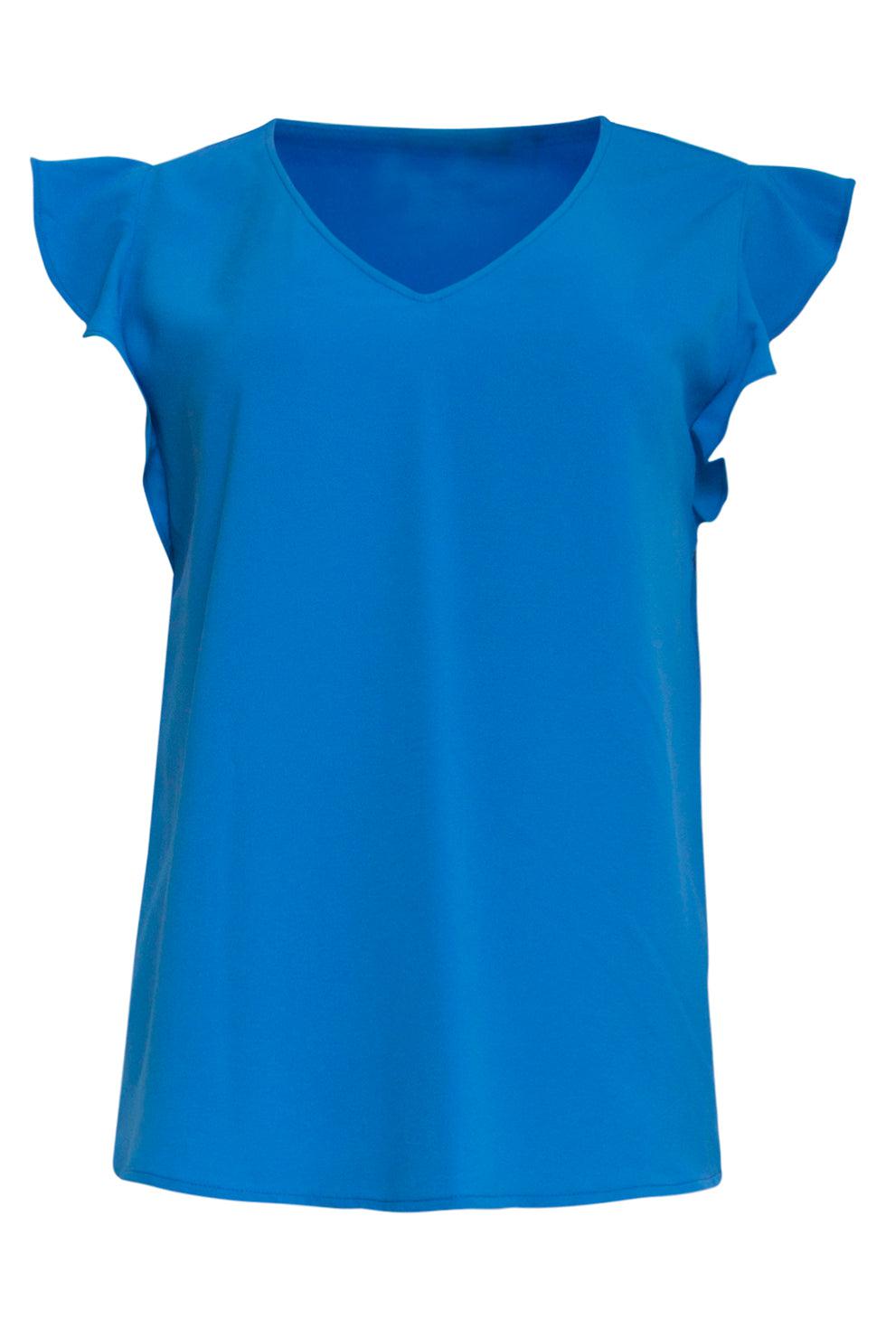 23047-625 Vrouwen V Hals Loszittende Zomer Bloesje | Blue