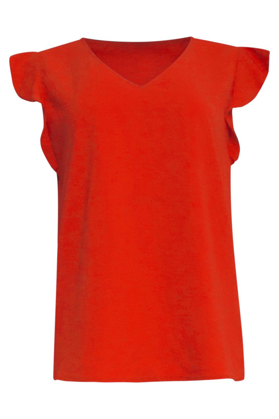 23047-743 Dames Casuele Korte Mouw V Hals Bloesje | Brique